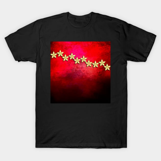 Spectacular gold flowers in red and black grunge texture T-Shirt by hereswendy